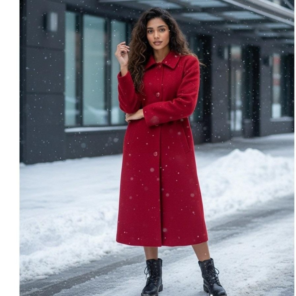 Pendleton Red Wool Cashmere Blend Long Trench Coat 8P Italian Fabric Y2K 90's